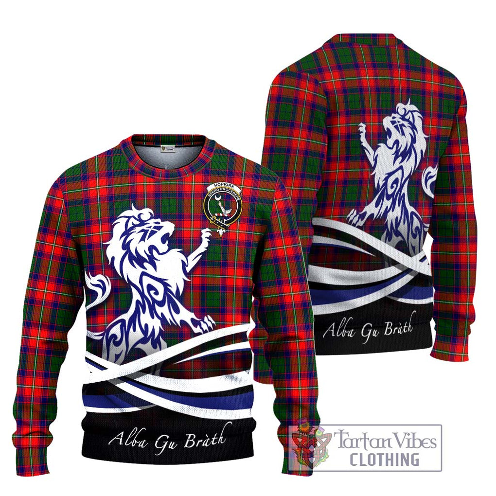 Hopkirk Tartan Knitted Sweater with Alba Gu Brath Regal Lion Emblem Unisex - Tartanvibesclothing Shop