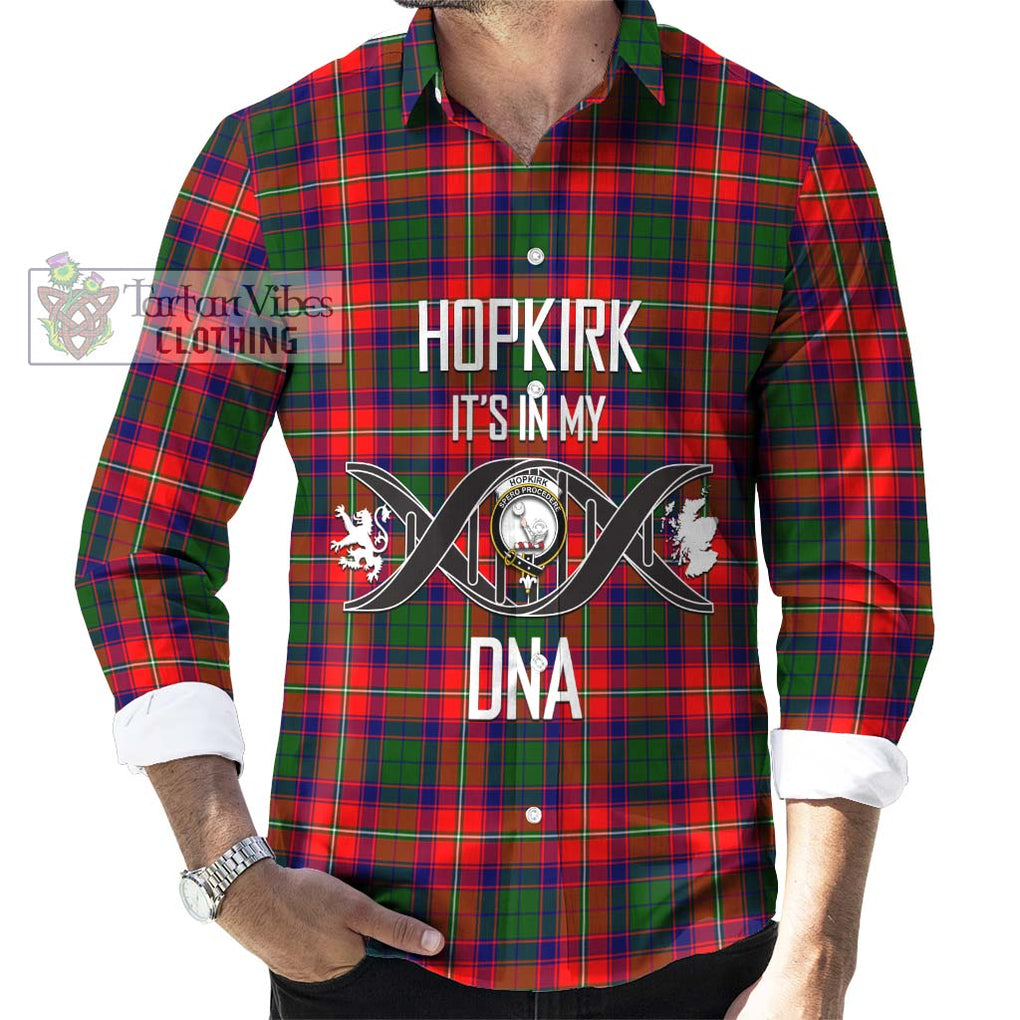 Hopkirk Tartan Long Sleeve Button Shirt with Family Crest DNA In Me Style Men's Shirt S - Tartanvibesclothing Shop