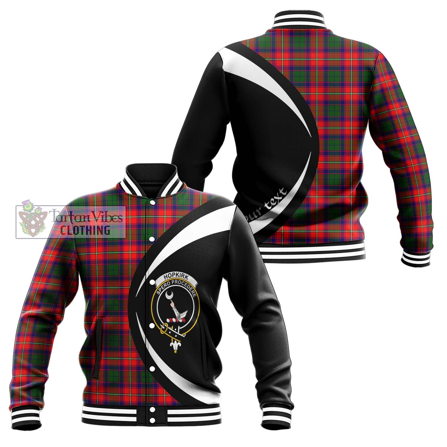 Hopkirk Tartan Baseball Jacket with Family Crest Circle Style Unisex - Tartan Vibes Clothing