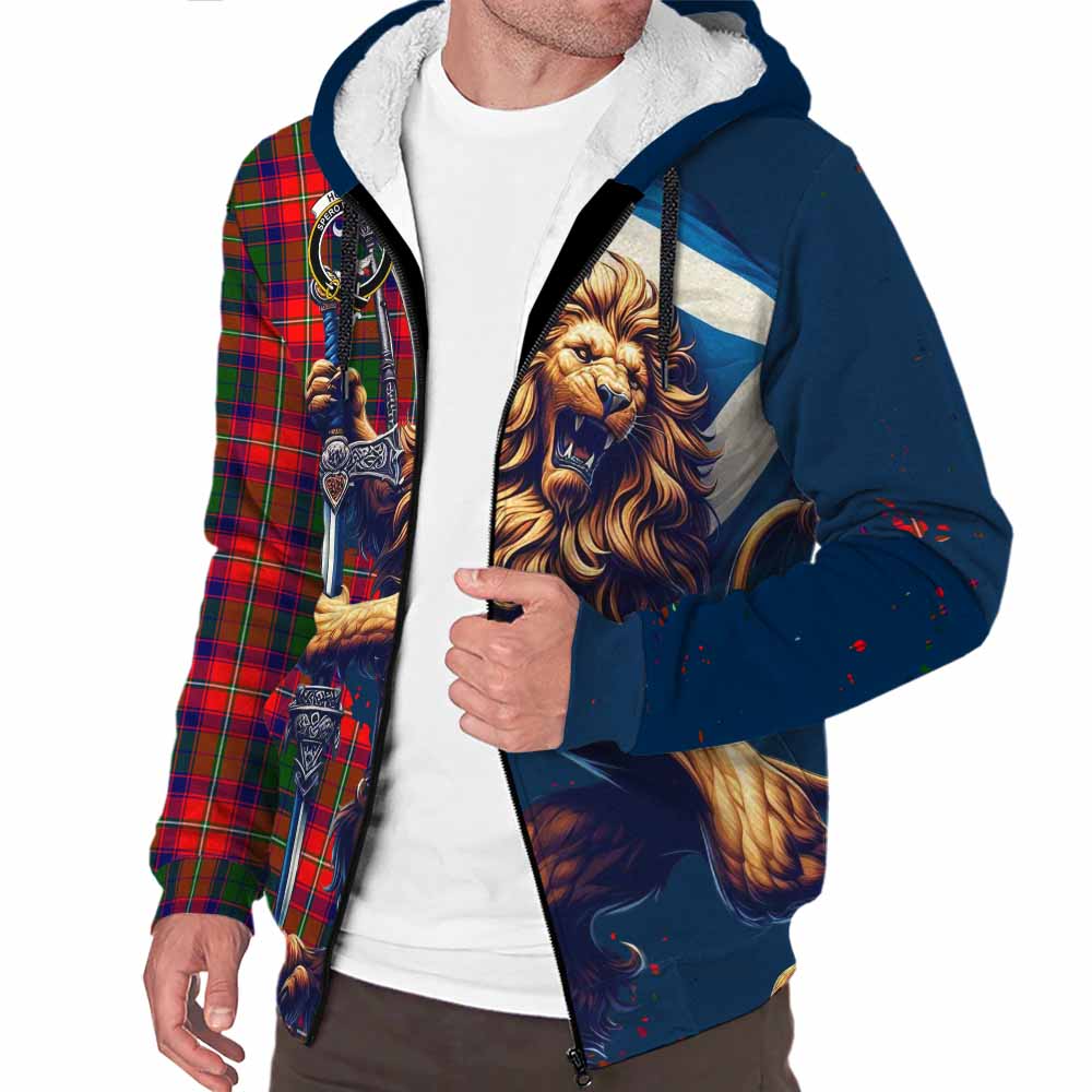 Tartan Vibes Clothing Hopkirk Tartan Family Crest Sherpa Hoodie with Scottish Majestic Lion