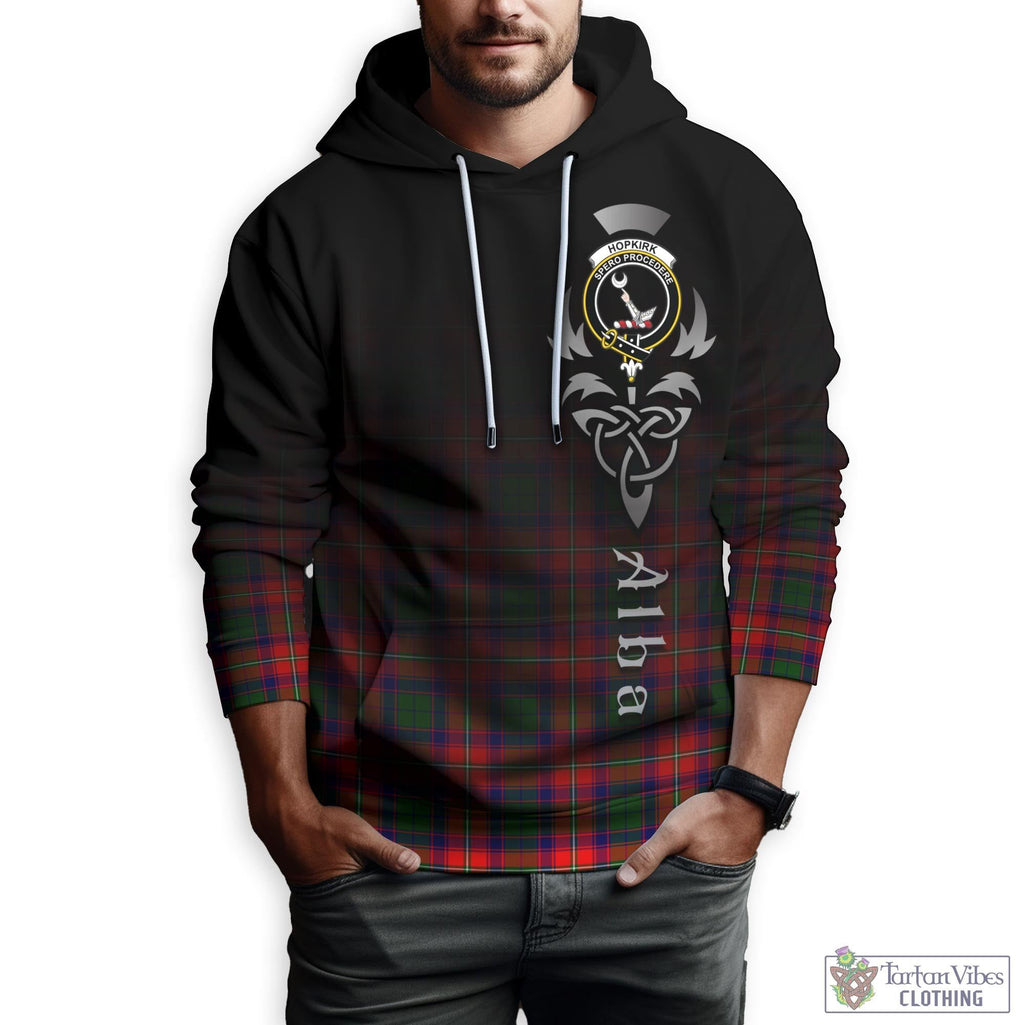 Tartan Vibes Clothing Hopkirk Tartan Hoodie Featuring Alba Gu Brath Family Crest Celtic Inspired