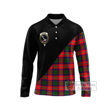 Hopkirk Tartan Long Sleeve Polo Shirt with Family Crest and Military Logo Style