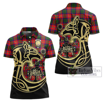 Hopkirk Tartan Women's Polo Shirt with Family Crest Celtic Wolf Style