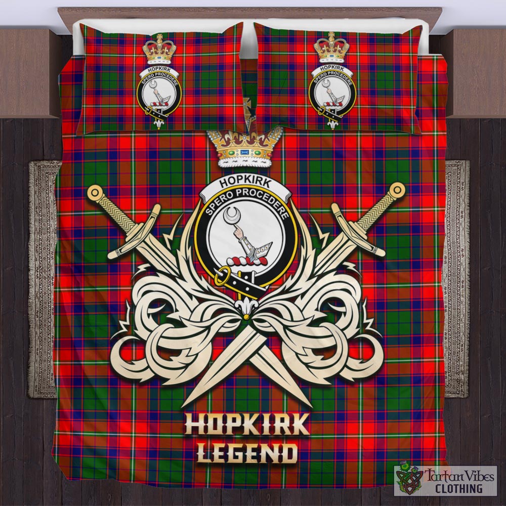 Tartan Vibes Clothing Hopkirk Tartan Bedding Set with Clan Crest and the Golden Sword of Courageous Legacy