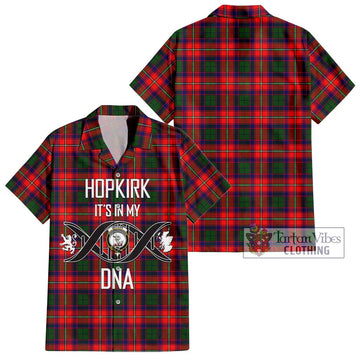 Hopkirk Tartan Short Sleeve Button Shirt with Family Crest DNA In Me Style