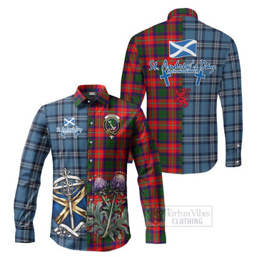 Hopkirk Tartan Long Sleeve Button Shirt Happy St. Andrew's Day Half Tartan Style