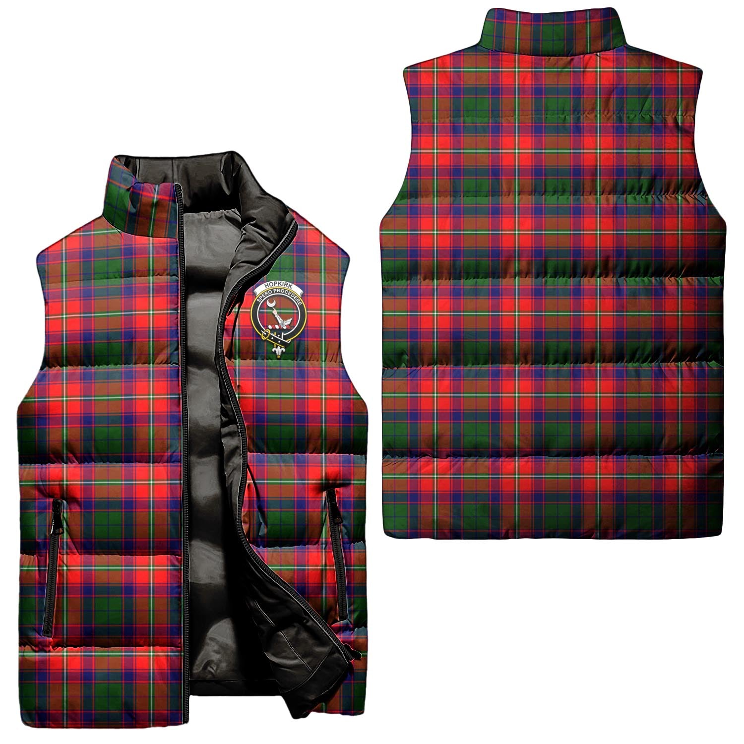 Hopkirk Tartan Sleeveless Puffer Jacket with Family Crest Unisex - Tartanvibesclothing