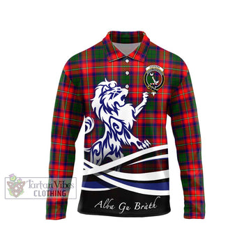 Hopkirk Tartan Long Sleeve Polo Shirt with Alba Gu Brath Regal Lion Emblem