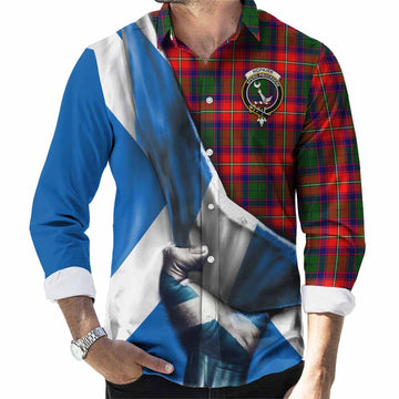 Hopkirk Tartan Long Sleeve Button Shirt with Family Crest Scotland Patriotic Style