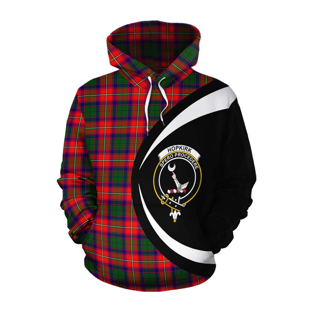 Tartan Vibes Clothing Hopkirk Tartan Cotton Hoodie with Family Crest Circle Style