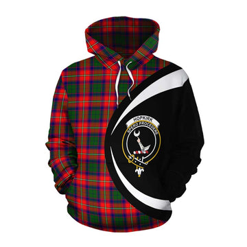 Hopkirk Tartan Cotton Hoodie with Family Crest Circle Style