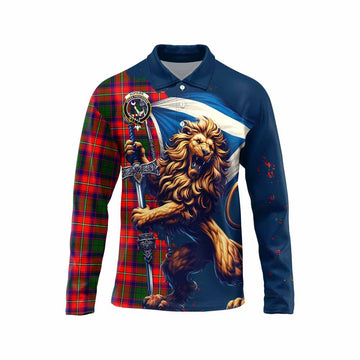 Hopkirk Tartan Family Crest Long Sleeve Polo Shirt with Scottish Majestic Lion