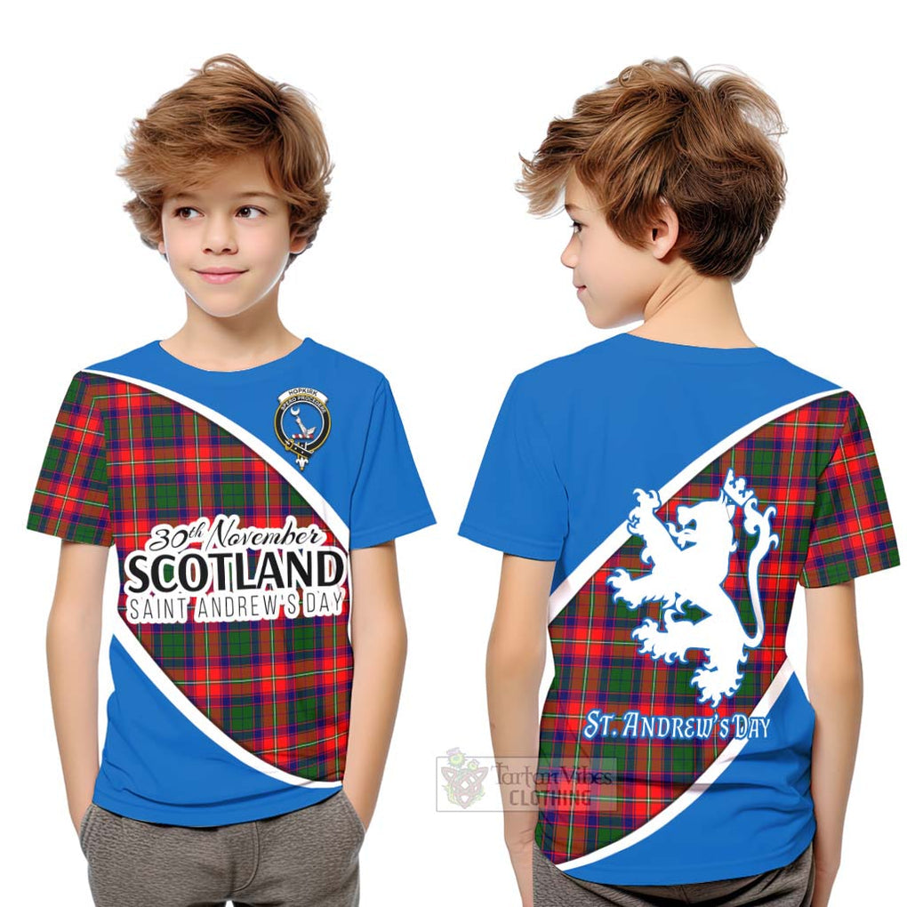 Tartan Vibes Clothing Hopkirk Family Crest Tartan Kid T-Shirt Celebrate Saint Andrew's Day in Style