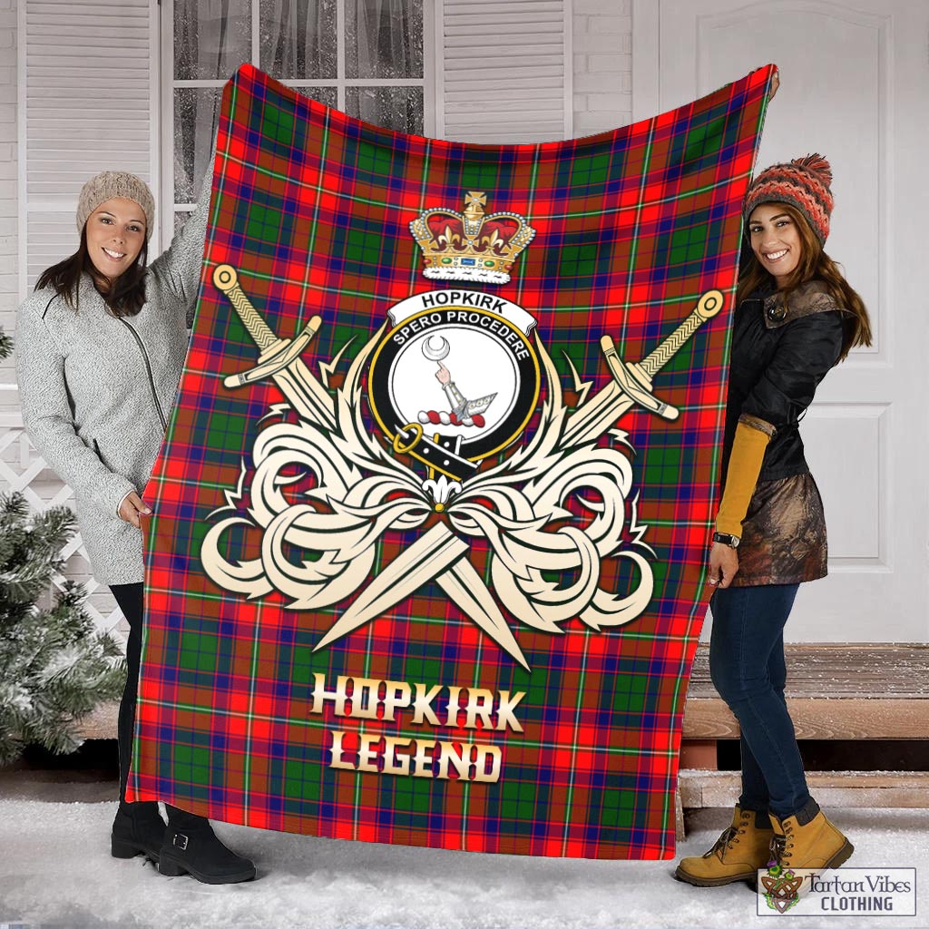 Tartan Vibes Clothing Hopkirk Tartan Blanket with Clan Crest and the Golden Sword of Courageous Legacy