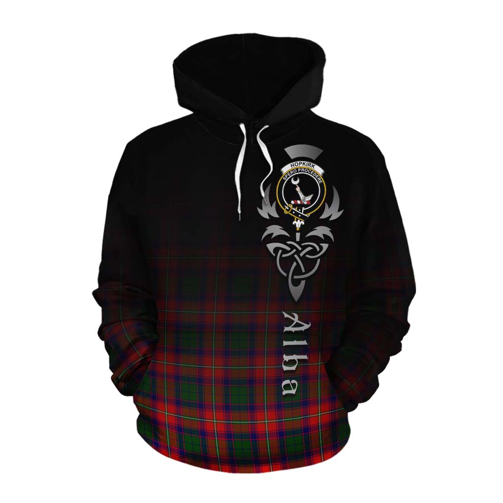 Tartan Vibes Clothing Hopkirk Tartan Cotton Hoodie Featuring Alba Gu Brath Family Crest Celtic Inspired