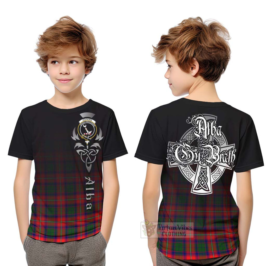 Tartan Vibes Clothing Hopkirk Tartan Kid T-Shirt Featuring Alba Gu Brath Family Crest Celtic Inspired