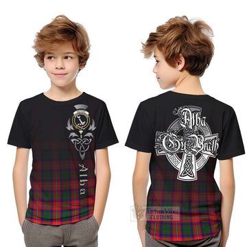 Hopkirk Tartan Kid T-Shirt Featuring Alba Gu Brath Family Crest Celtic Inspired