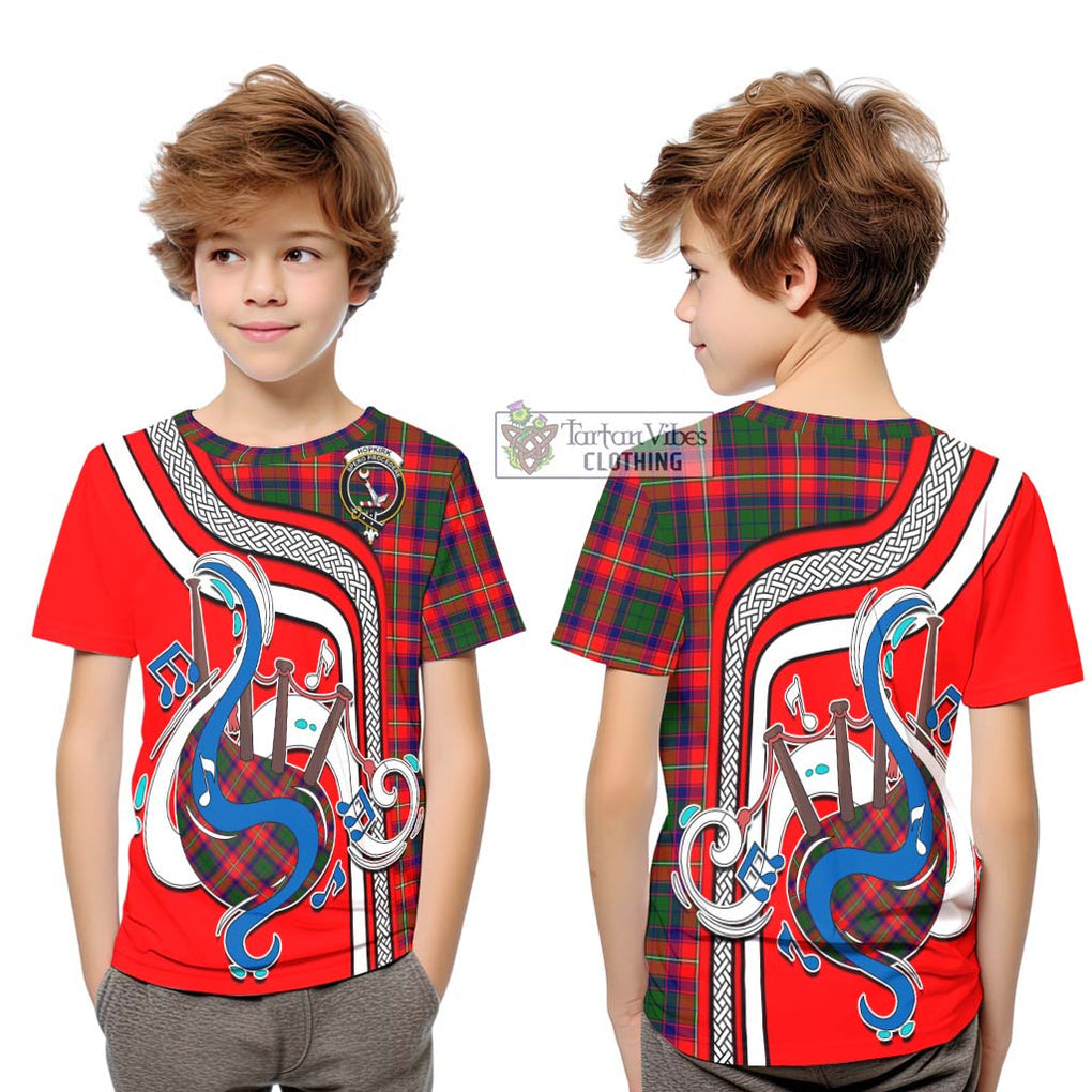 Tartan Vibes Clothing Hopkirk Tartan Kid T-Shirt with Epic Bagpipe Style