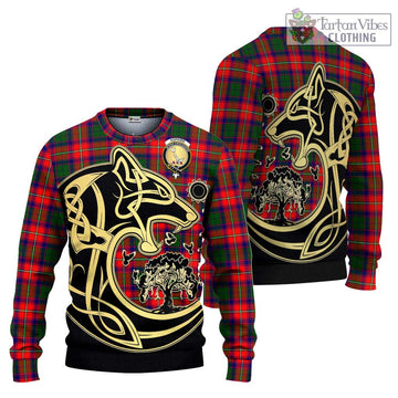 Hopkirk Tartan Ugly Sweater with Family Crest Celtic Wolf Style