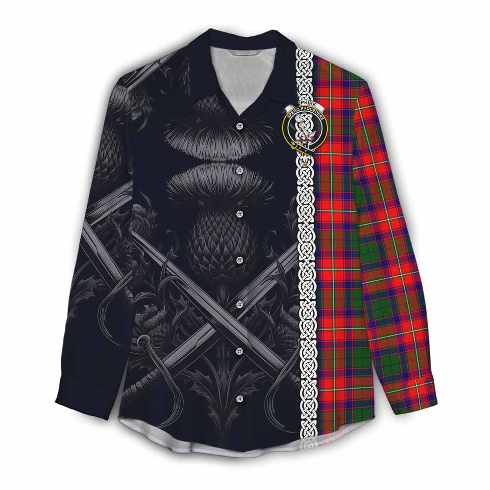 Tartan Vibes Clothing Hopkirk Tartan Women's Casual Shirt with Family Crest Cross Sword Thistle Celtic Vibes