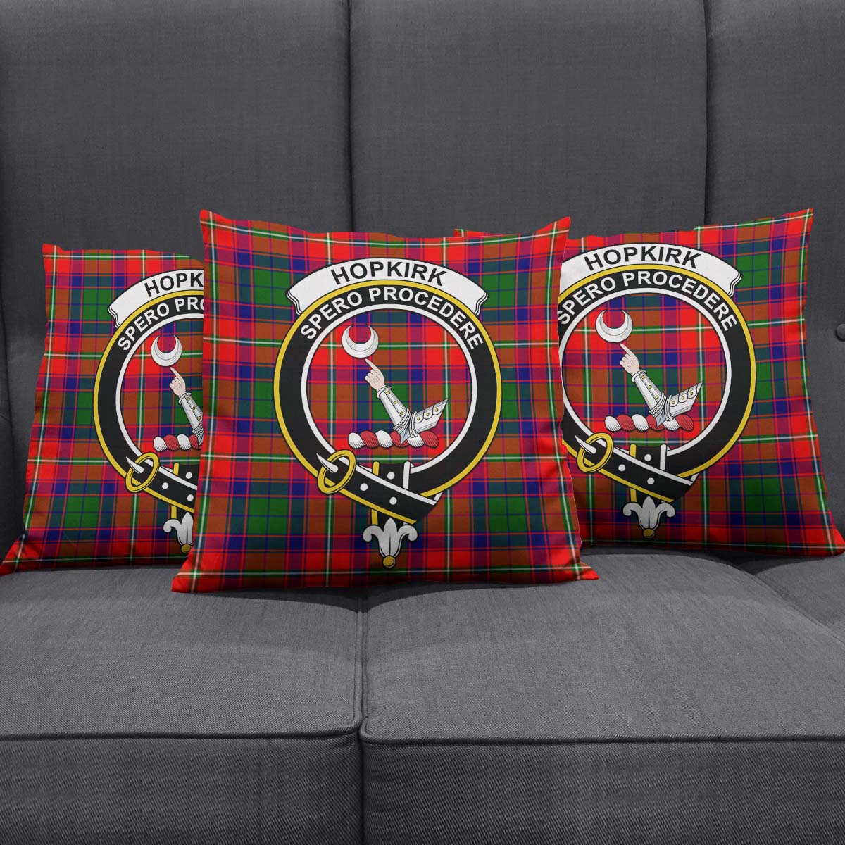 Hopkirk Tartan Pillow Cover with Family Crest Square Pillow Cover - Tartanvibesclothing