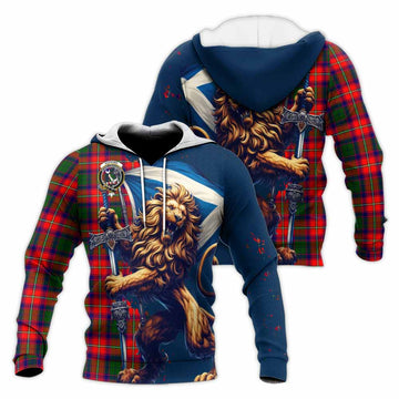 Hopkirk Tartan Family Crest Knitted Hoodie with Scottish Majestic Lion