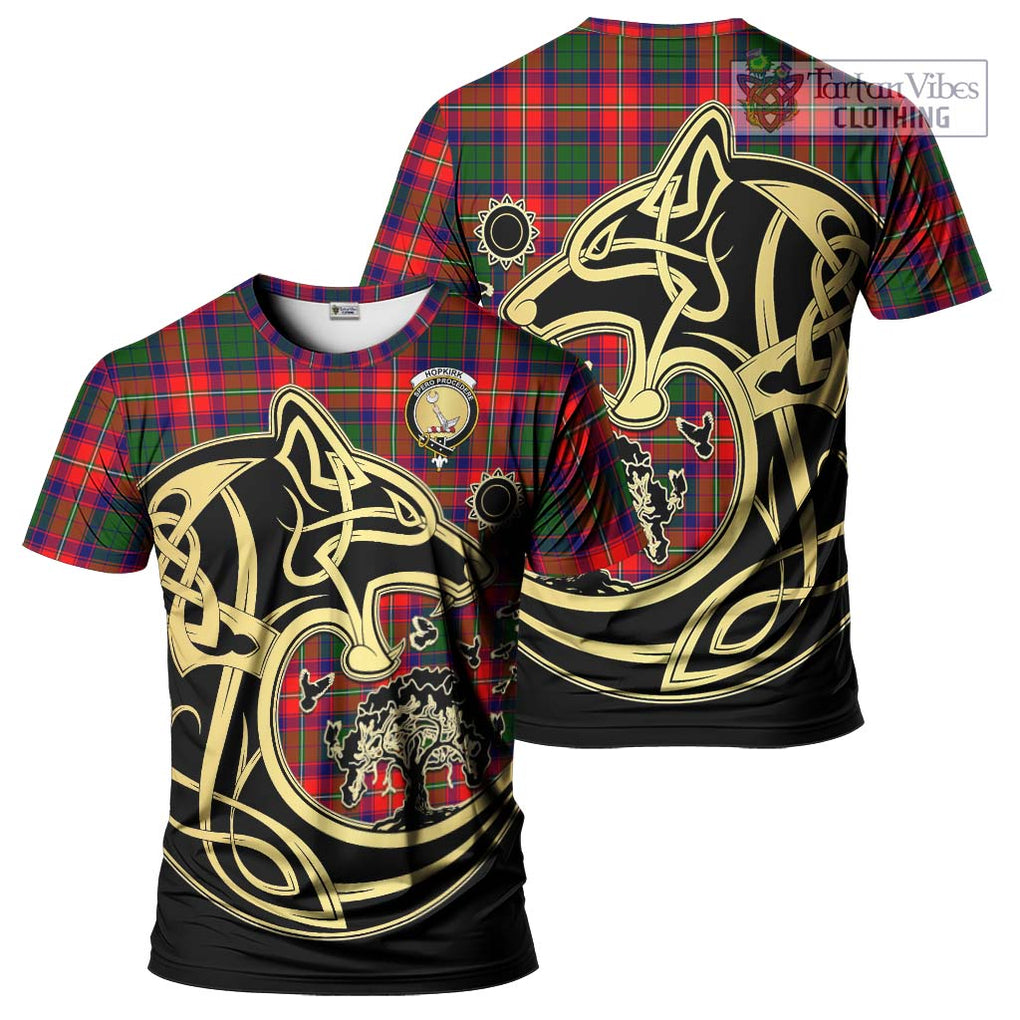 Hopkirk Tartan T-Shirt with Family Crest Celtic Wolf Style Kid's Shirt - Tartan Vibes Clothing