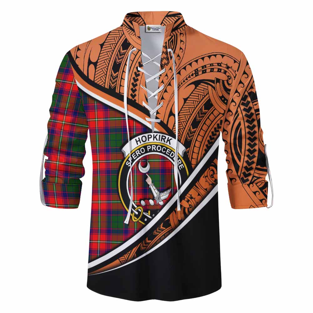 Tartan Vibes Clothing Hopkirk Crest Tartan Ghillie Kilt Shirt with Maori Tattoo Style - Orange Version