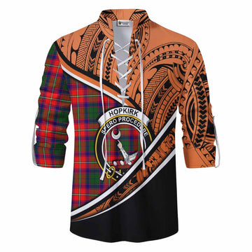 Hopkirk Crest Tartan Ghillie Kilt Shirt with Polynesian Vibes Style - Orange Version