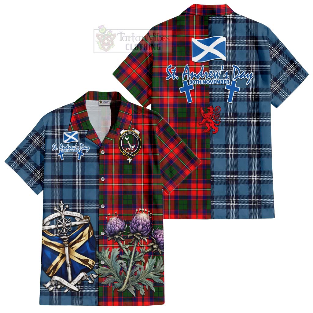 Tartan Vibes Clothing Hopkirk Tartan Short Sleeve Button Shirt Happy St. Andrew's Day Half Tartan Style