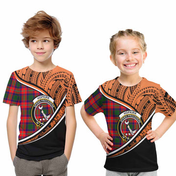 Hopkirk Crest Tartan Kid T-Shirt with Polynesian Vibes Style - Orange Version