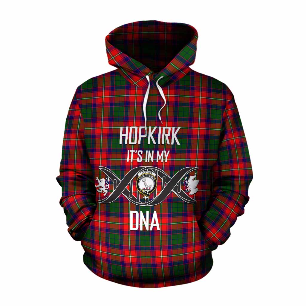 Tartan Vibes Clothing Hopkirk Tartan Cotton Hoodie with Family Crest DNA In Me Style