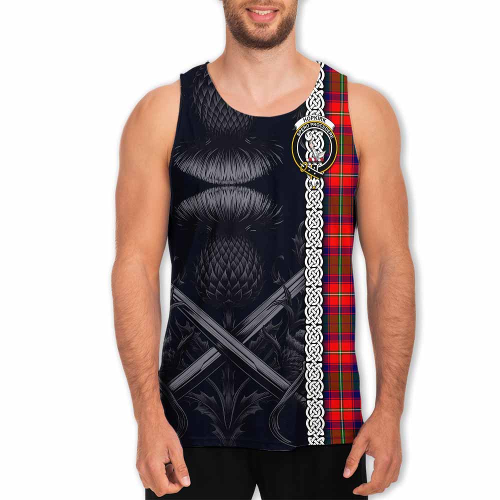 Tartan Vibes Clothing Hopkirk Tartan Men's Tank Top with Family Crest Cross Sword Thistle Celtic Vibes