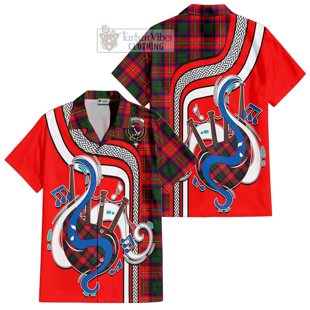 Tartan Vibes Clothing Hopkirk Tartan Short Sleeve Button Shirt with Epic Bagpipe Style