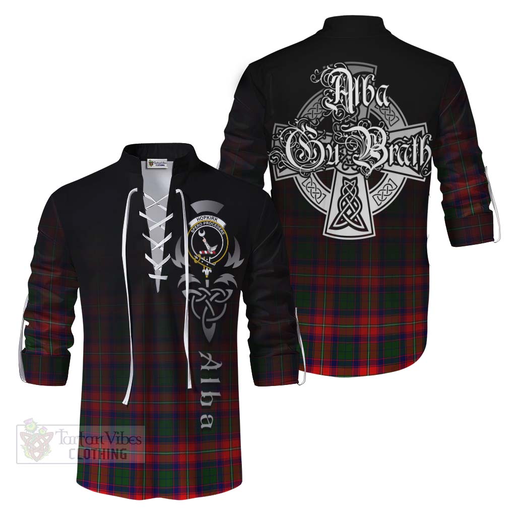 Tartan Vibes Clothing Hopkirk Tartan Ghillie Kilt Shirt Featuring Alba Gu Brath Family Crest Celtic Inspired