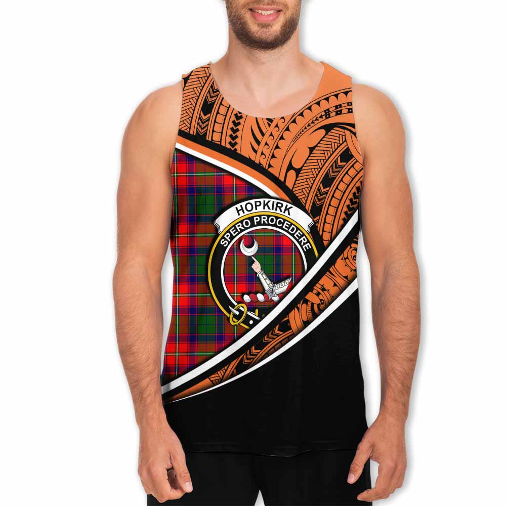 Tartan Vibes Clothing Hopkirk Crest Tartan Men's Tank Top with Maori Tattoo Style - Orange Version