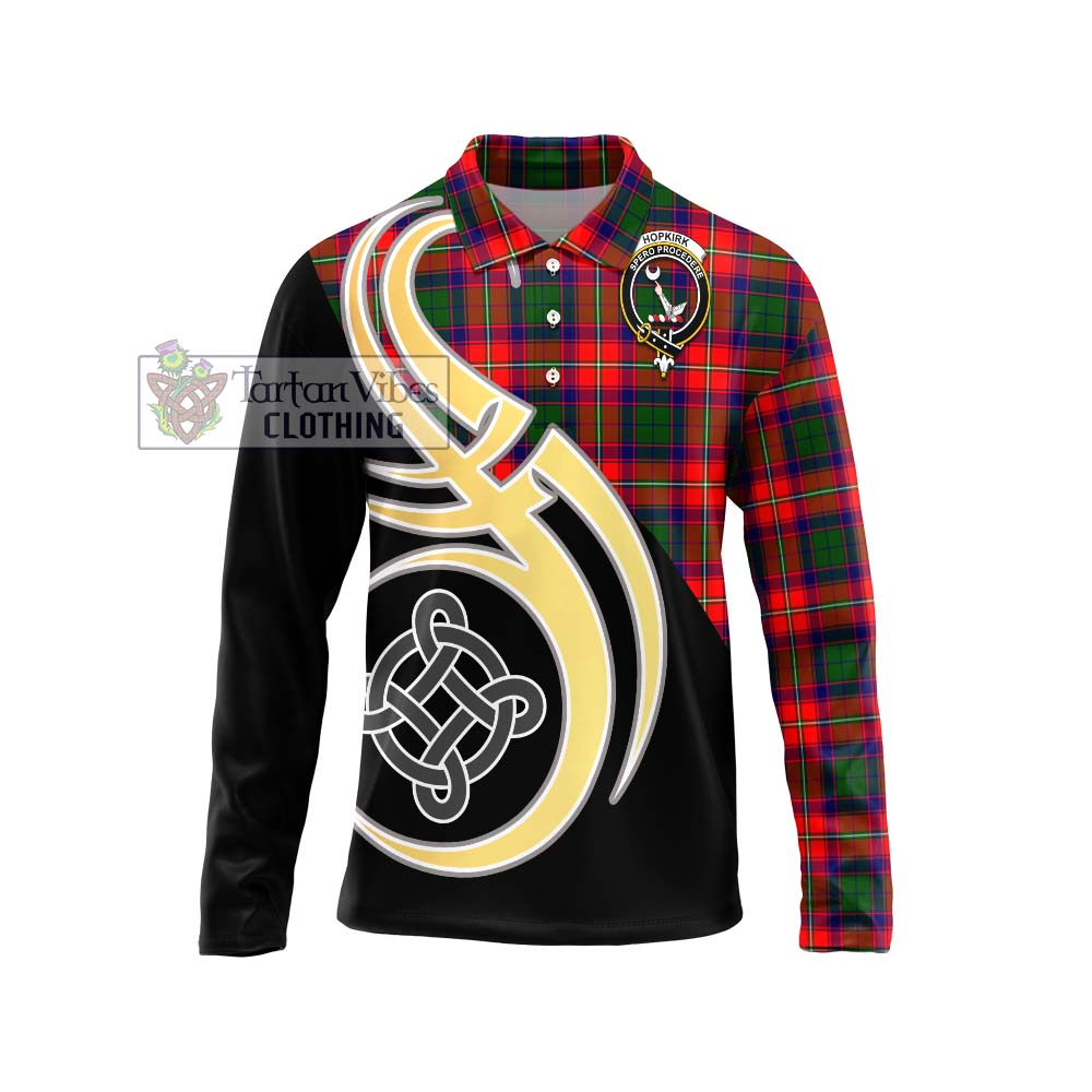 Hopkirk Tartan Long Sleeve Polo Shirt with Family Crest and Celtic Symbol Style Unisex - Tartan Vibes Clothing