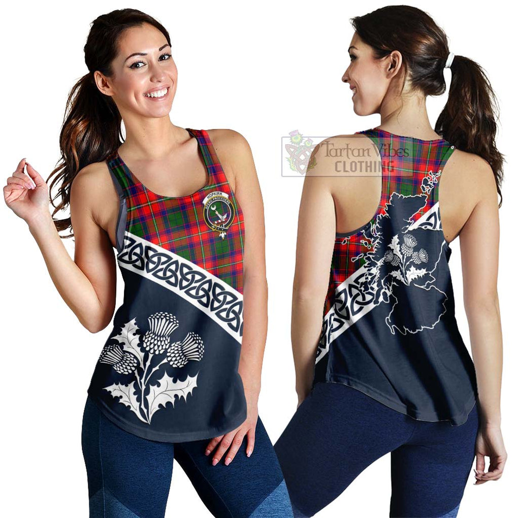 Tartan Vibes Clothing Hopkirk Tartan Women's Racerback Tanks Featuring Thistle and Scotland Map