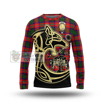 Hopkirk Tartan Long Sleeve T-Shirt with Family Crest Celtic Wolf Style