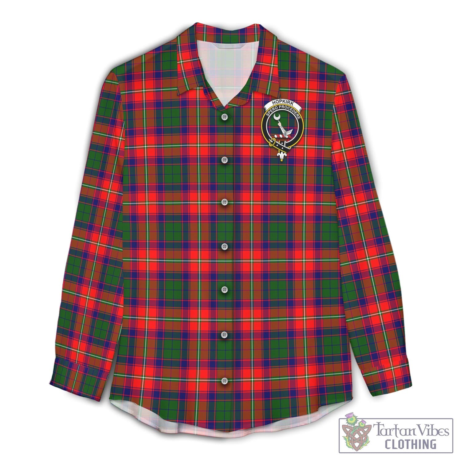 Tartan Vibes Clothing Hopkirk Tartan Womens Casual Shirt with Family Crest