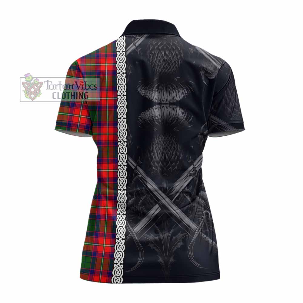 Tartan Vibes Clothing Hopkirk Tartan Women's Polo Shirt with Family Crest Cross Sword Thistle Celtic Vibes