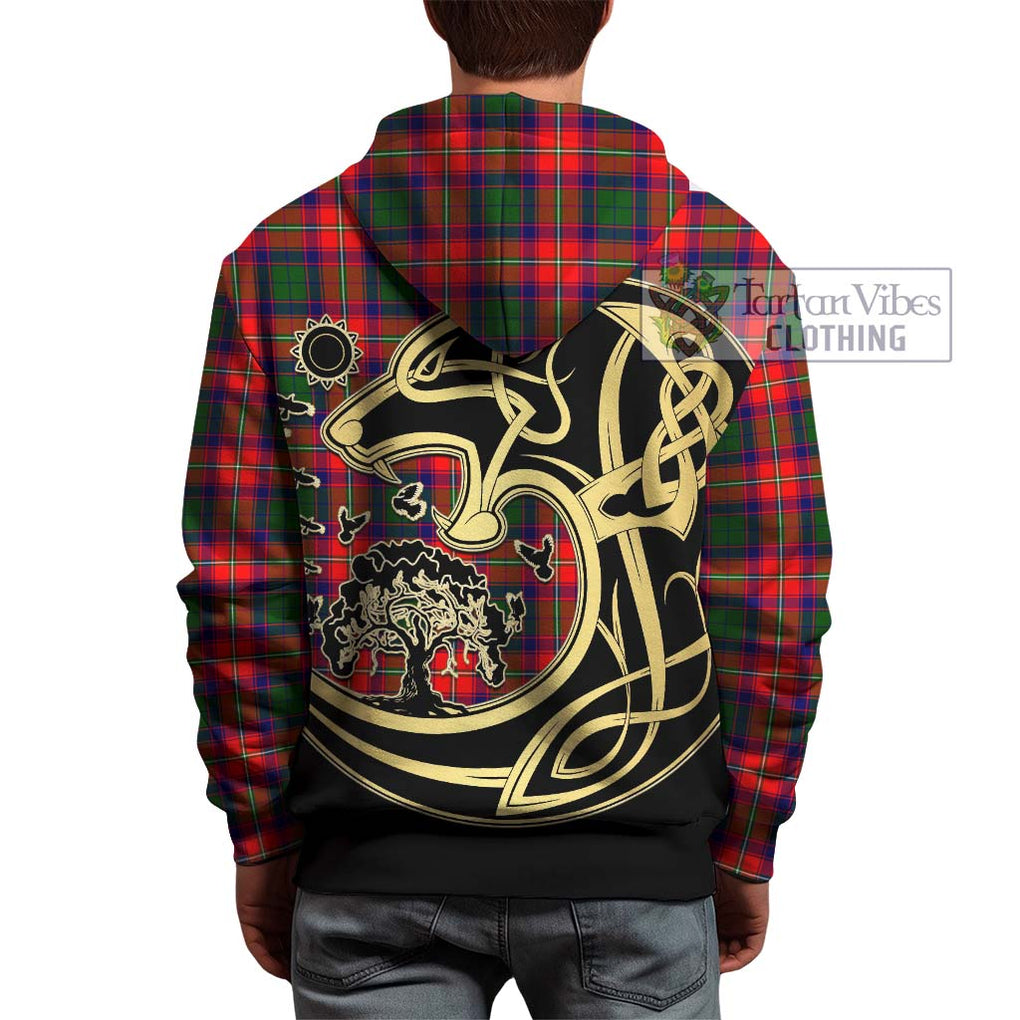 Hopkirk Tartan Hoodie with Family Crest Celtic Wolf Style - Tartan Vibes Clothing