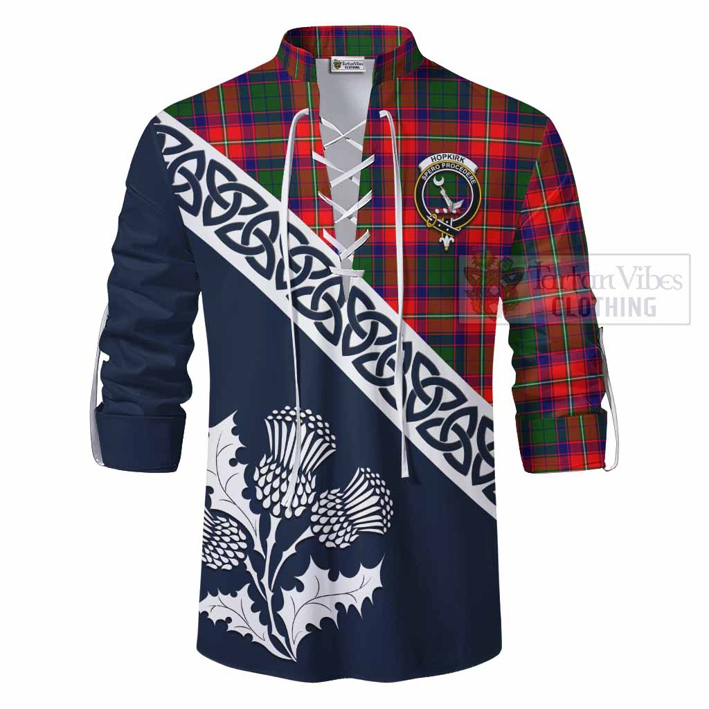 Tartan Vibes Clothing Hopkirk Tartan Ghillie Kilt Shirt Featuring Thistle and Scotland Map