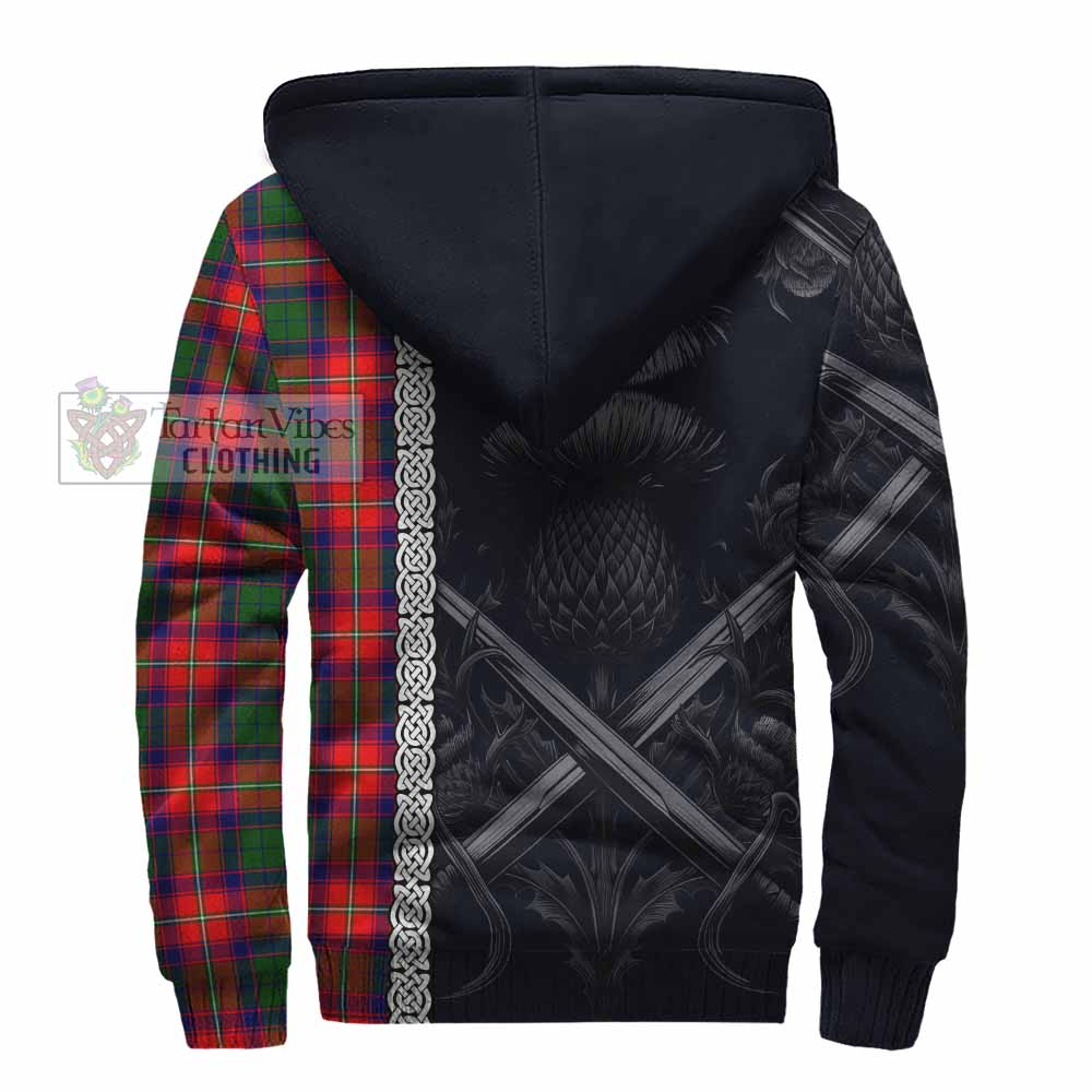 Tartan Vibes Clothing Hopkirk Tartan Sherpa Hoodie with Family Crest Cross Sword Thistle Celtic Vibes