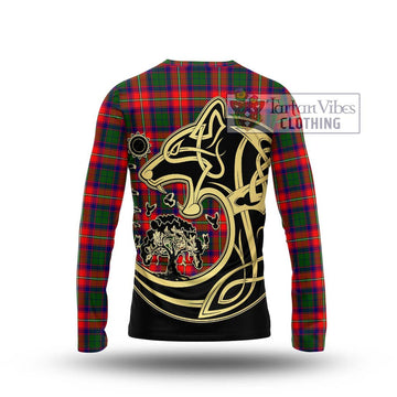 Hopkirk Tartan Long Sleeve T-Shirt with Family Crest Celtic Wolf Style