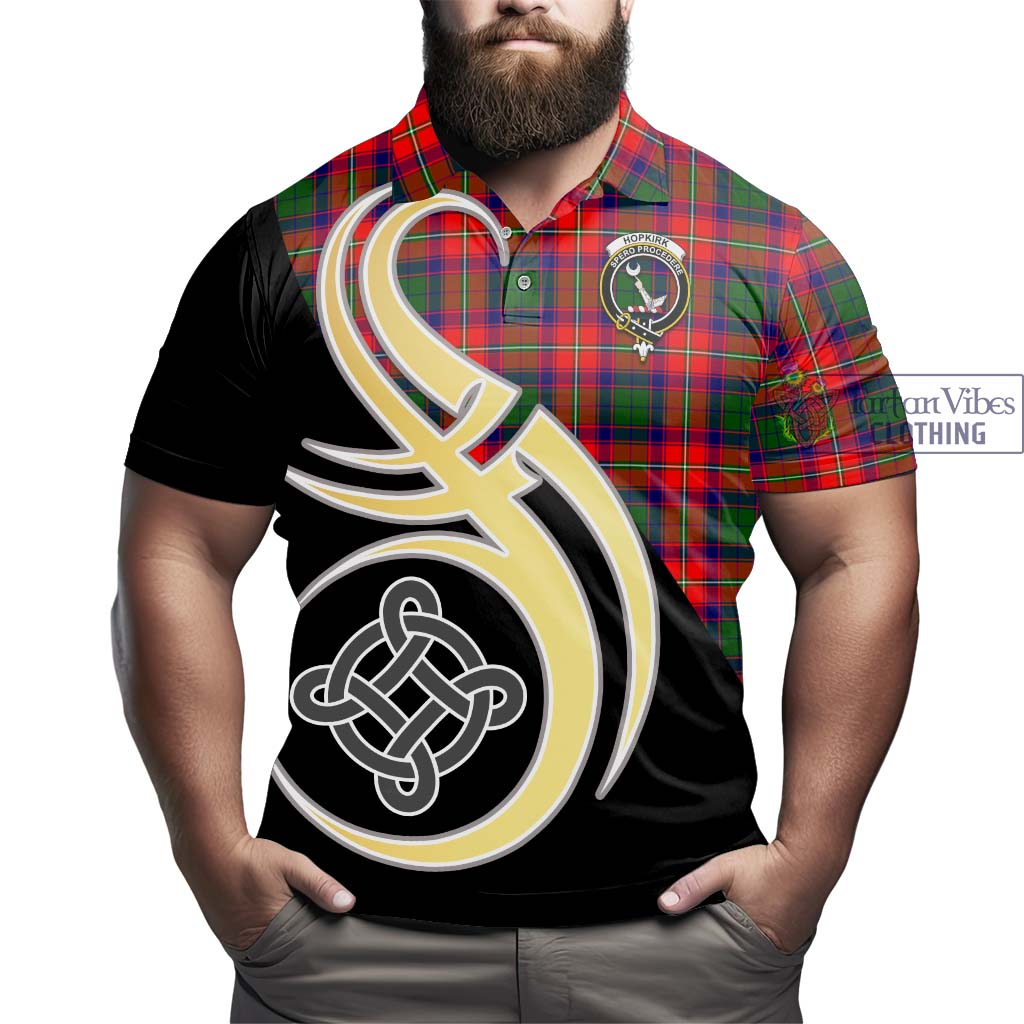 Hopkirk Tartan Polo Shirt with Family Crest and Celtic Symbol Style - Tartan Vibes Clothing