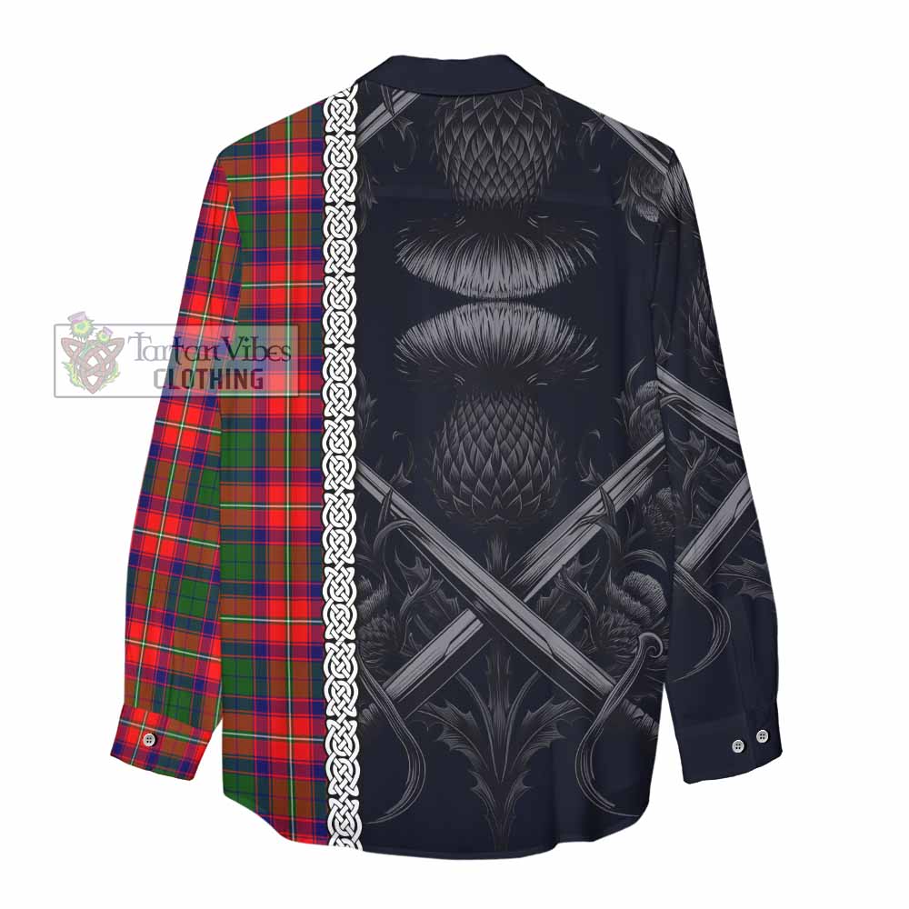 Tartan Vibes Clothing Hopkirk Tartan Women's Casual Shirt with Family Crest Cross Sword Thistle Celtic Vibes