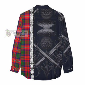 Hopkirk Tartan Women's Casual Shirt with Family Crest Cross Sword Thistle Celtic Vibes