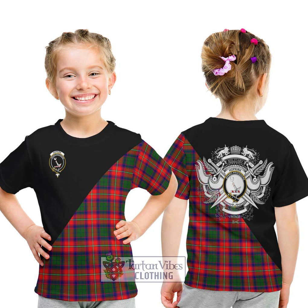 Hopkirk Tartan Kid T-Shirt with Family Crest and Military Logo Style - Tartanvibesclothing Shop