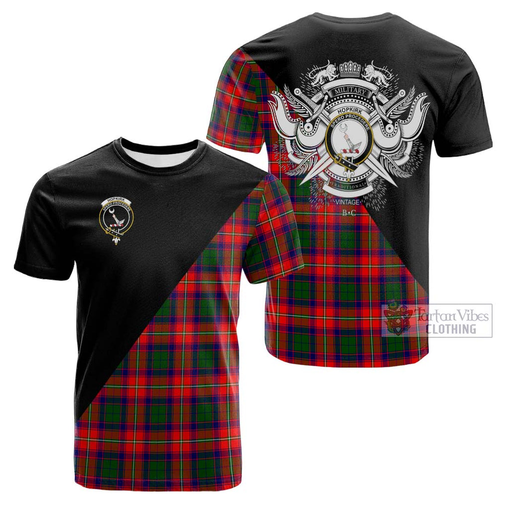 Tartan Vibes Clothing Hopkirk Tartan Cotton T-shirt with Family Crest and Military Logo Style